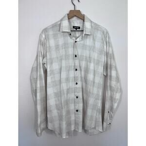 Jared Lang XL White Gray Plaid Button Up Shirt with Multicolor Flecks